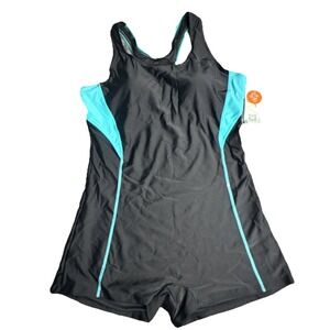 NWT Charmo Swimsuit One Piece Racer Back Shorts Style Beach Pool Black Size XL